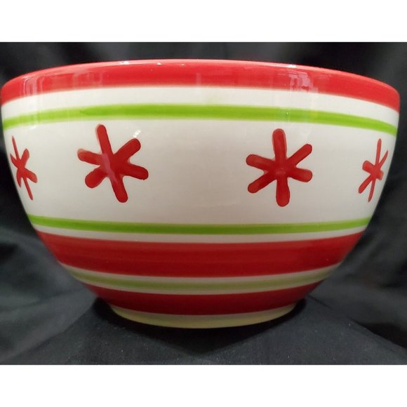 Style Happy HOLIDAY CHRISTMAS MIXING SERVING BOWL painted ceramic 7-7/8"dia - Picture 3 of 5